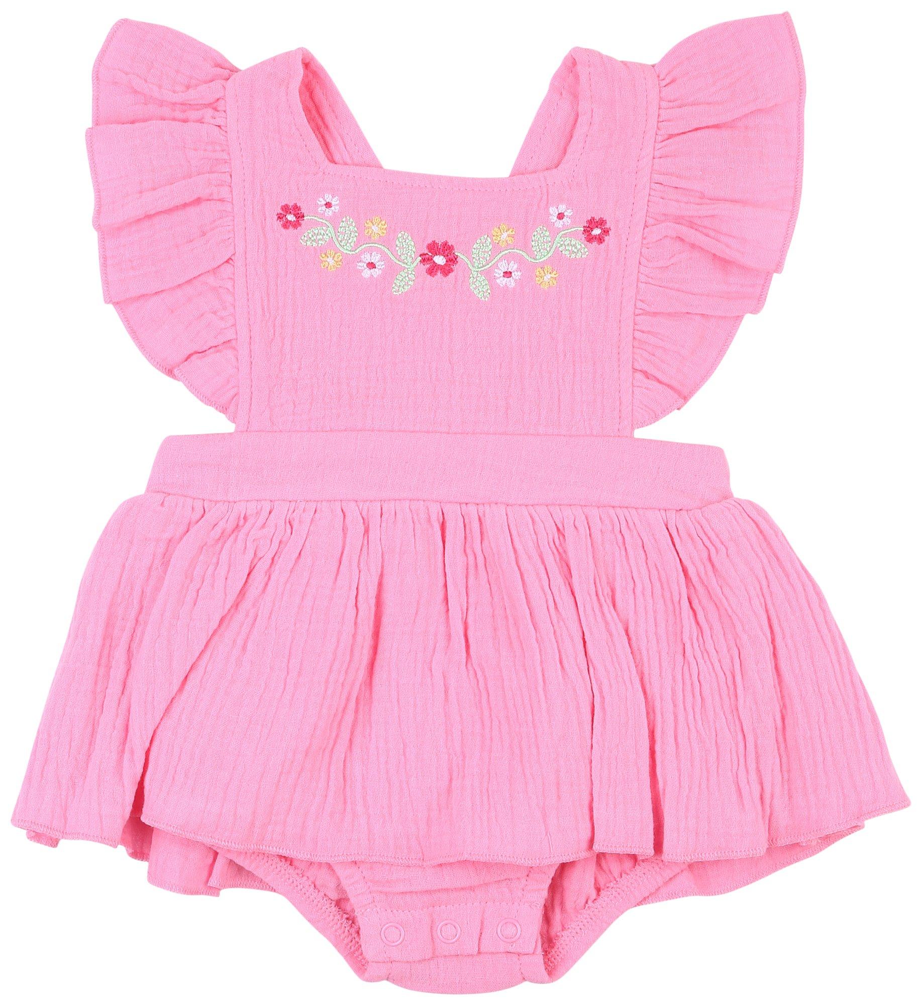 Baby Girls Gauze Pink Flutter Bodysuit Set