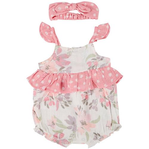 Baby Essentials Baby Girls 2-pc. Floral Dotted Romper