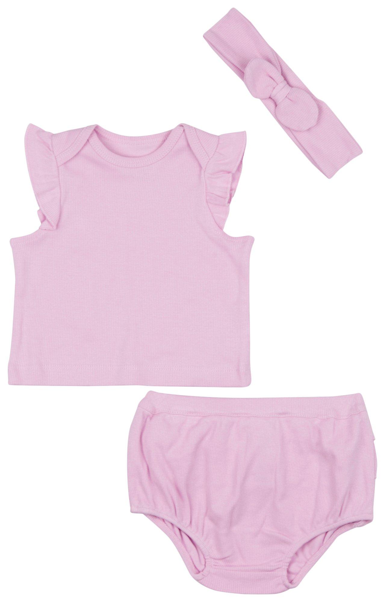 Little Me Baby Girls 3-pc. Lilac Knit Top Bloomer Set