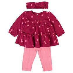Little Me Baby Girls 3pc. Polka Dot  Dress  Pant Set