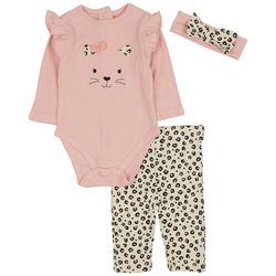 Little Me Baby Girls 3-pc. Leopard Ribbed Bodysuit Set