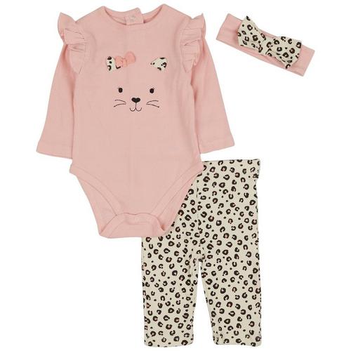 Little Me Baby Girls 3-pc. Leopard Ribbed Bodysuit