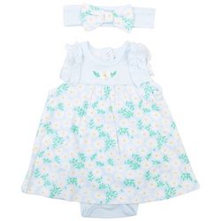 Little Me Baby Girls 2-Pc. Stripe Daisy Floral Dress Set