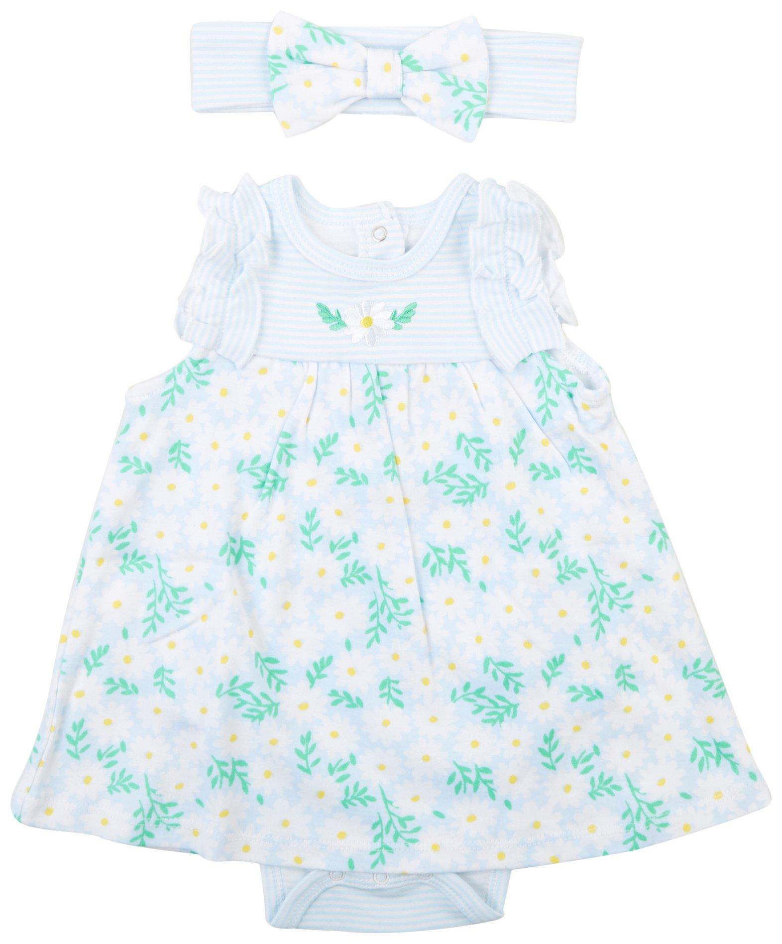 Baby Girls 2-Pc. Stripe Daisy Floral Dress Set
