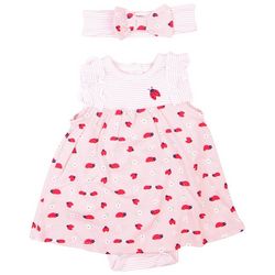 Baby Girls 2-Pc. Stripe Ladybug Dress Set