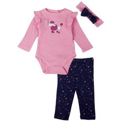 Little Me Baby Girls 3-pc. Ribbed Bow Jumpsuit Set