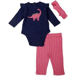 Little Me Baby Girls 3pc. Ribbed Dino Screen Jumpsuit Set