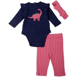 Baby Girls 3pc. Ribbed Dino Screen Jumpsuit Set