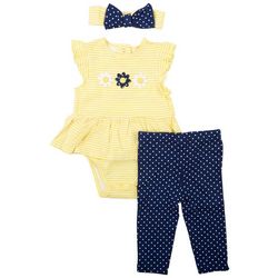 Little Me Baby Girls 3-Pc. Stripe Daisy Stripe Dress Set