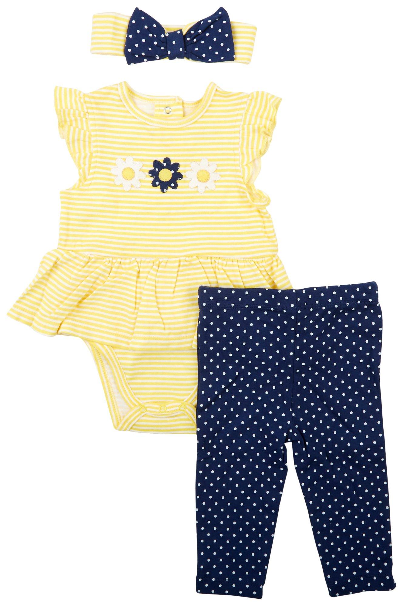 Baby Girls 3-Pc. Stripe Daisy Stripe Dress Set