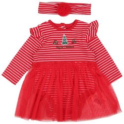 Baby Girls 2-pc. Holly Tree Long Sleeve Bodysuit Dress Set