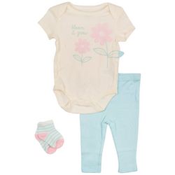 BON BEBE Baby Girls 3 Pc. Bloom &  Grow Bodysuit Pant Set