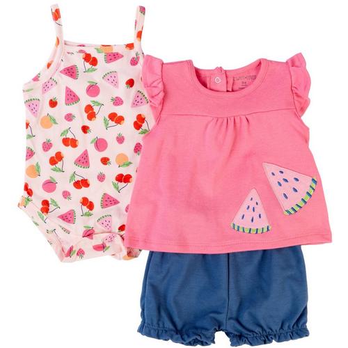 Always Loved Baby Girls 3-pc. Watermelon Bodysuit Set