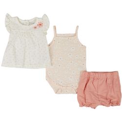 Always Loved Baby Girls 3-pc. Floral/Solid  Bodysuit Set