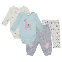 Baby Girls 4-pc. Llama Bodysuit Set