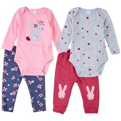 PL Baby Baby Girls 4-pc. Snuggle Bunny Bodysuit Set