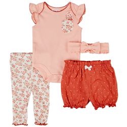 Little Lass Baby Girls 4-pc. Floral Dot Bodysuit Set