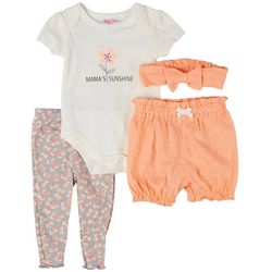 Little Lass Baby Girls 4-pc. Mama's Sunshine Bodysuit Set