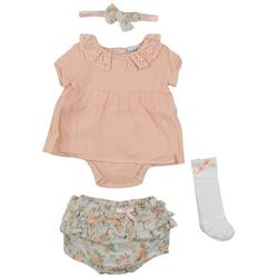Baby Girls 4 Pc. Woven Bloomer+ Dress Set
