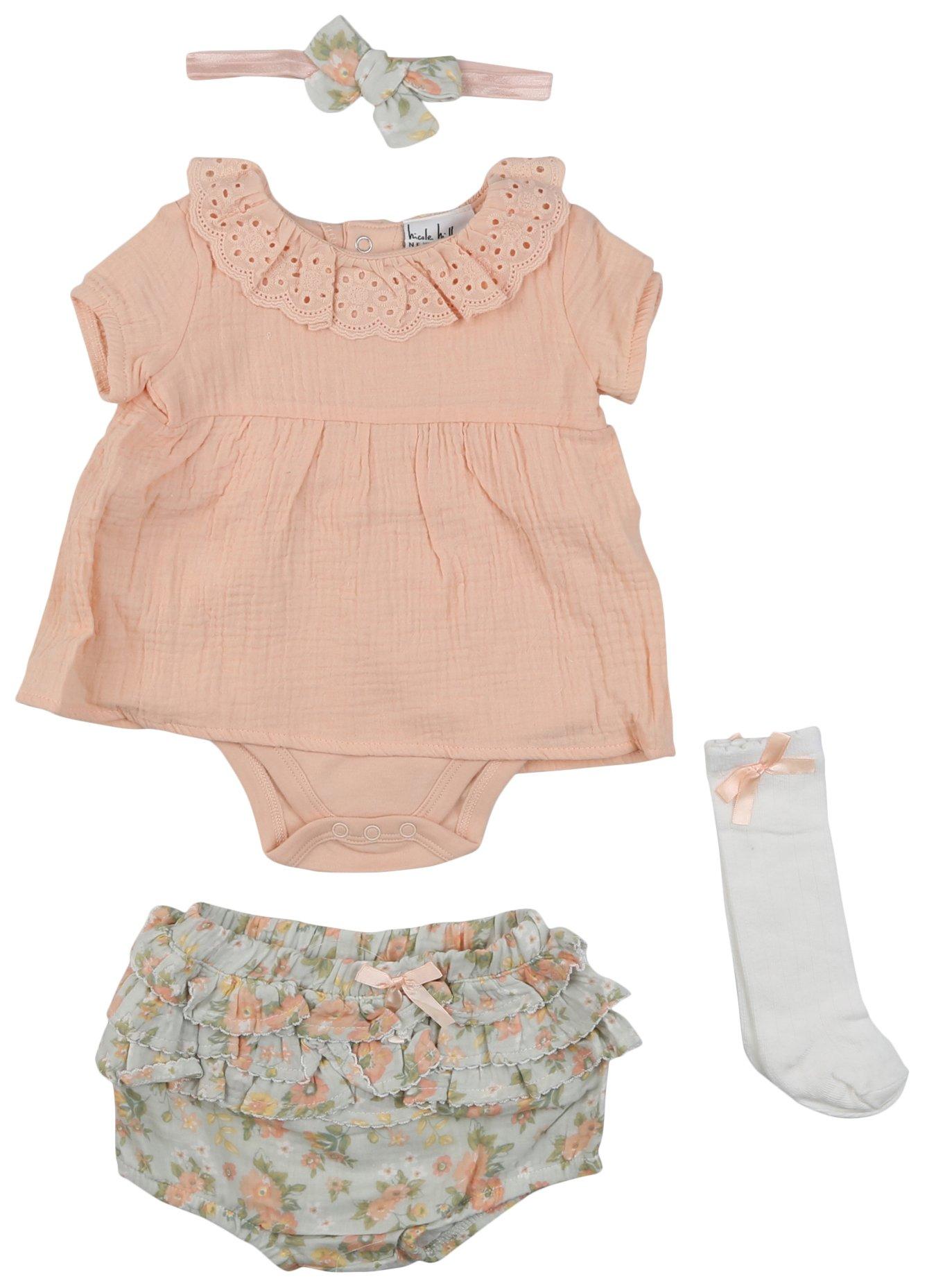 Baby Girls 4 Pc. Woven Bloomer+ Dress Set