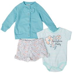 Quiltex Baby Girls 3-pc. Springtime Bow Sweater Pant Set