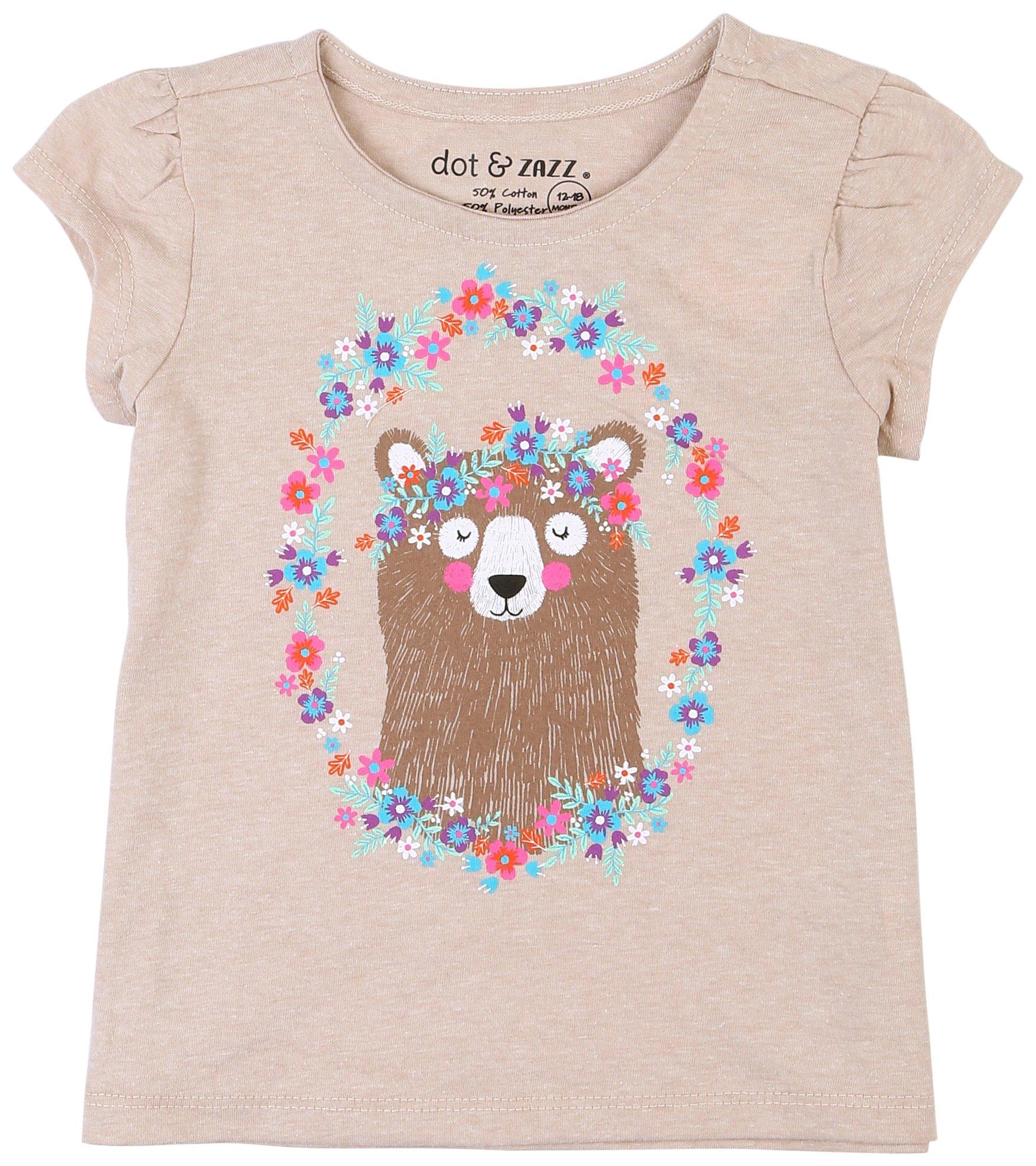DOT & ZAZZ Baby Girls Floral Bear Flutter Short Sleeve Tee