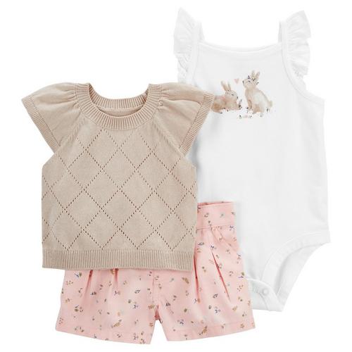 Carters Baby Girls 3-pc. Bunny Quilted Bodysuit Set