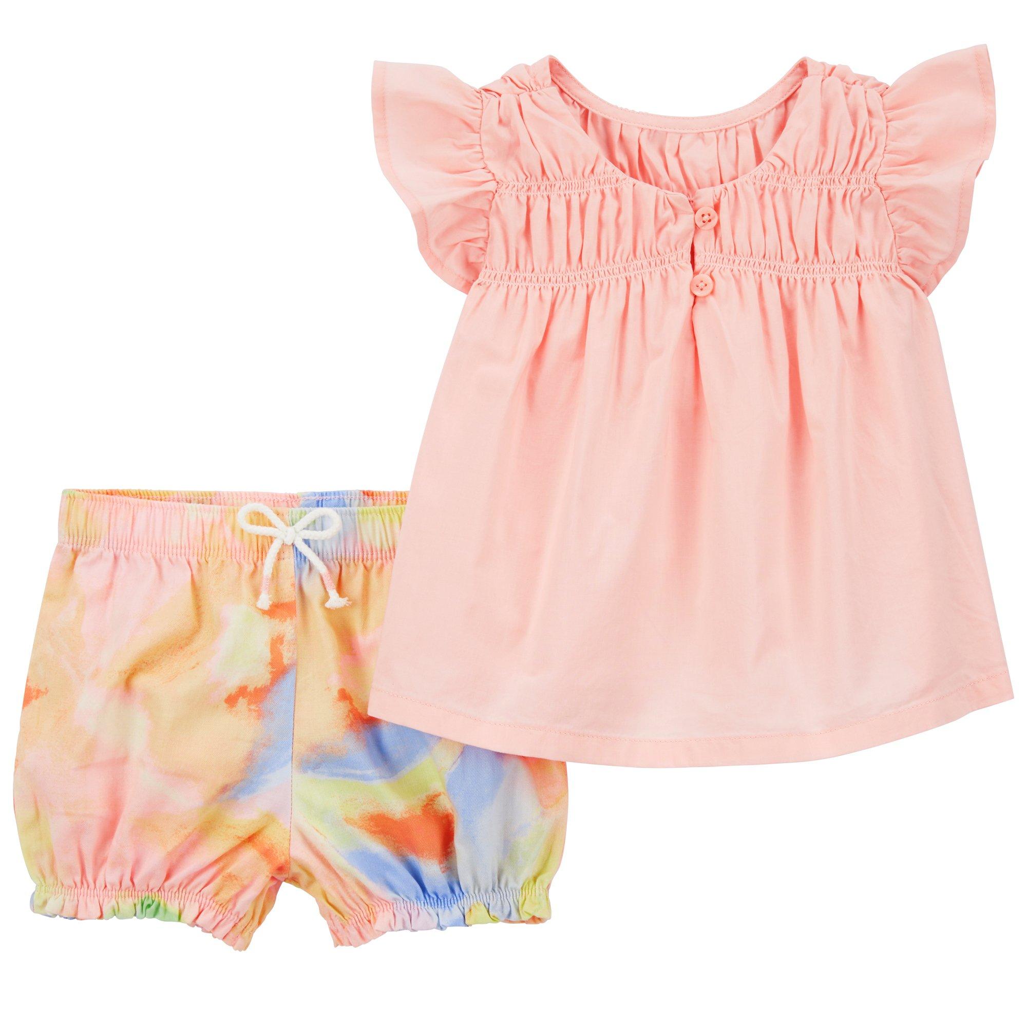 Baby Girls Smocked Top & Tie Dye Shorts Set