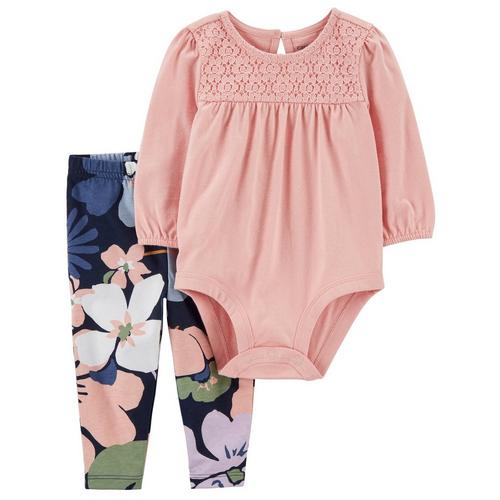 Baby Girls 2-pc. Floral Long Sleeve Bodysuit Pant