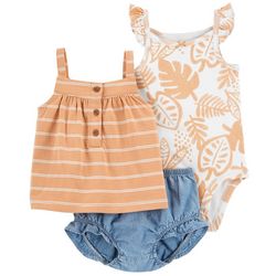 Carters Baby Girls 3-pc. Leaf Stripe Bodysuit Set