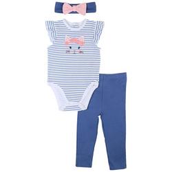 Baby Girls 3 Pc. Kitty Bodysuit Pant Set