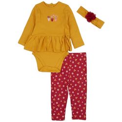 Little Me Baby Girls 3-pc. Floral Ribbed Bodysuit Set