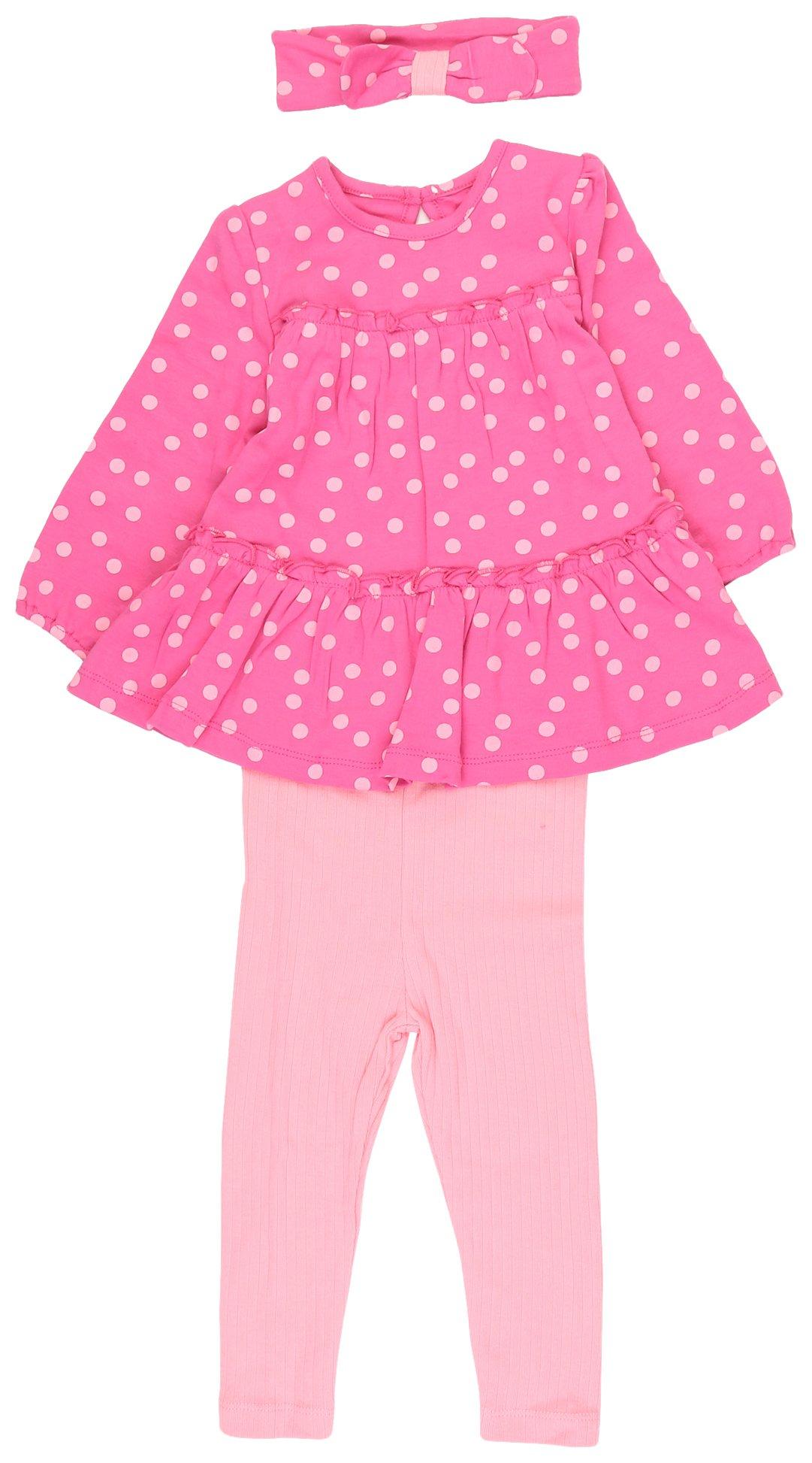 Little Me Baby Girls 3 Pc. Fun Polka Dots Dress Pant Set