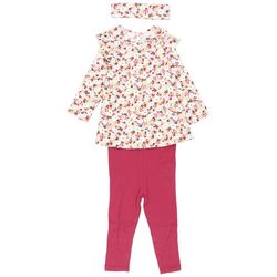 Little Me Baby Girls 3 Pc. Bushy Floral Ribbed Pant Set