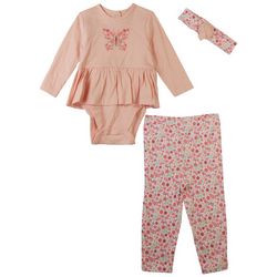 Little Me Baby Girls 3 Pc. Butterfly Dress Bodysuit Set