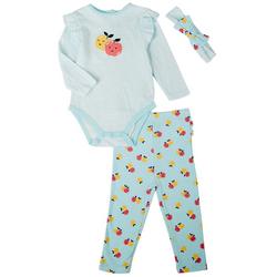 Baby Girls 3pc. Ribbed Apples Screen Jumpsuit Set