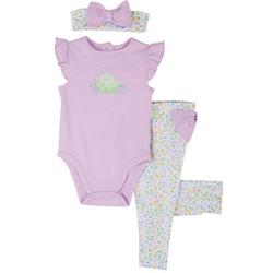 Baby Girls 3-pc. Frog Bodysuit Set