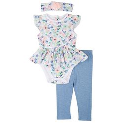 Little Me Baby Girls 3-pc. Floral Blossom Bodysuit Set