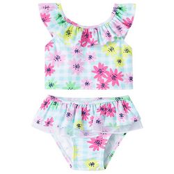Little Me Baby Girls 2-pc. Floral Gingham Ruffle Swimsuit