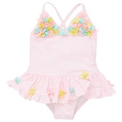 Baby Girls Stripe Floral Peplum Swimsuit