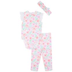 Baby Girls 3 Pc. Floral Print Pant Set