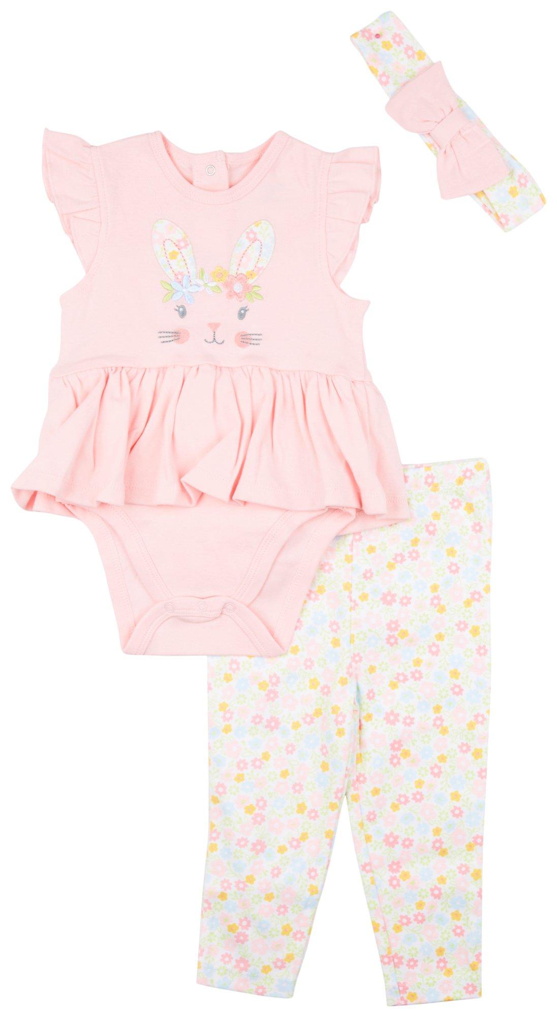Little Me Baby Girls 3 Pc. Easter Bunny Applique Pant Set