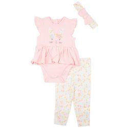 Baby Girls 3 Pc. Easter Bunny Applique Pant Set