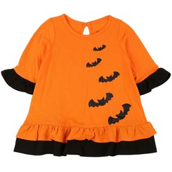 Baby Girls Bats Halloween Long Sleeve Ruffle Dress