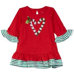Baby Girls Candy Cane Tiered Long Sleeve Dress