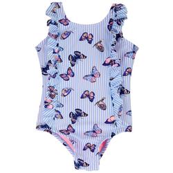 Baby Girls Butterfly Stripe Ruffle Swimsuit
