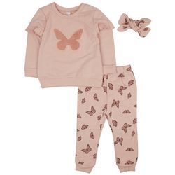 PL Baby Baby Girls 3-pc. Butterfly Jogger Set