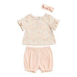 PL Baby Baby Girls 3-pc. Floral Ribbed Short Set
