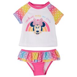 Disney Minnie Mouse Baby Girls 2-pc. Rainbows Rashguard Set