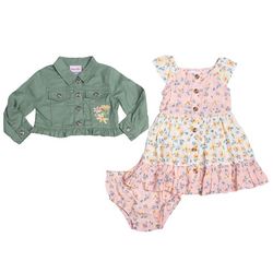 Baby Girls 3-Pc. Floral Dress Denim Jacket Set